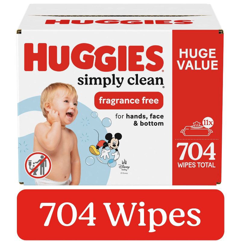 slide 1 of 10, Huggies Simply Clean Unscented Baby Wipes - 704ct - 11pk, 704 ct, 11 ct