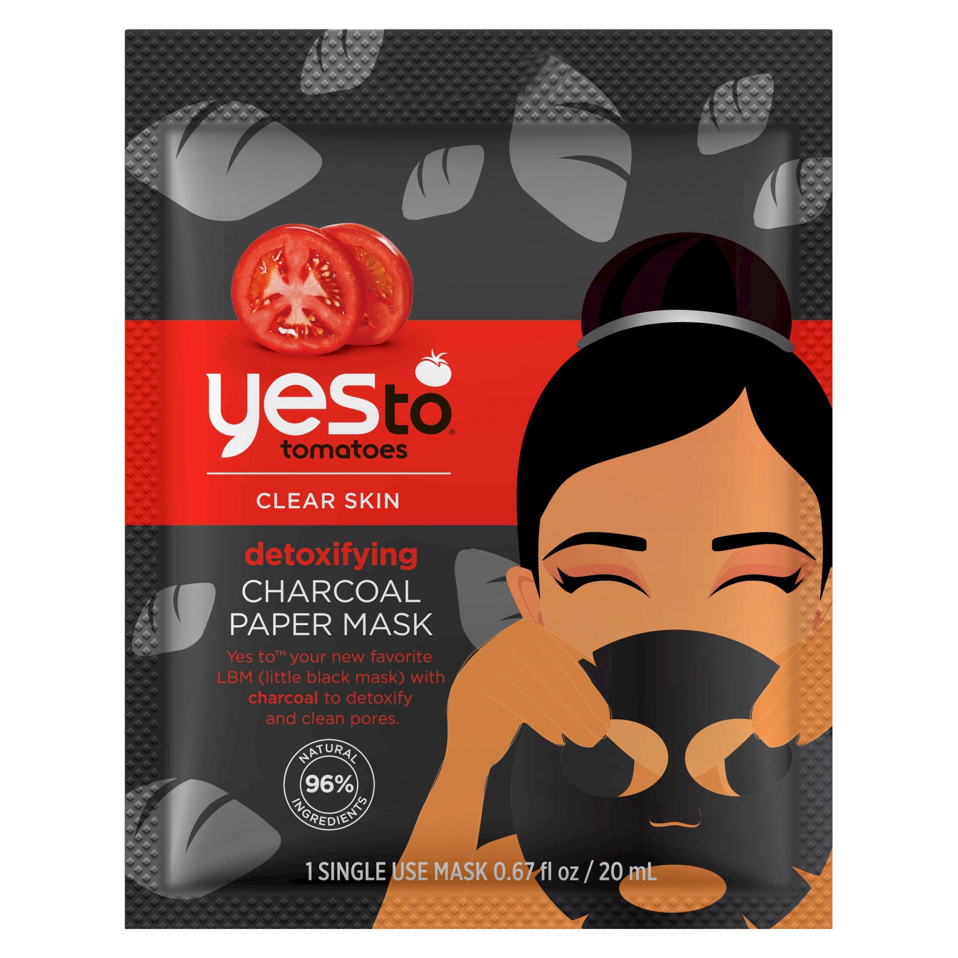 slide 1 of 4, Yes To Tomatoes Detoxifying Charcoal Paper Face Mask, 0.67 fl oz