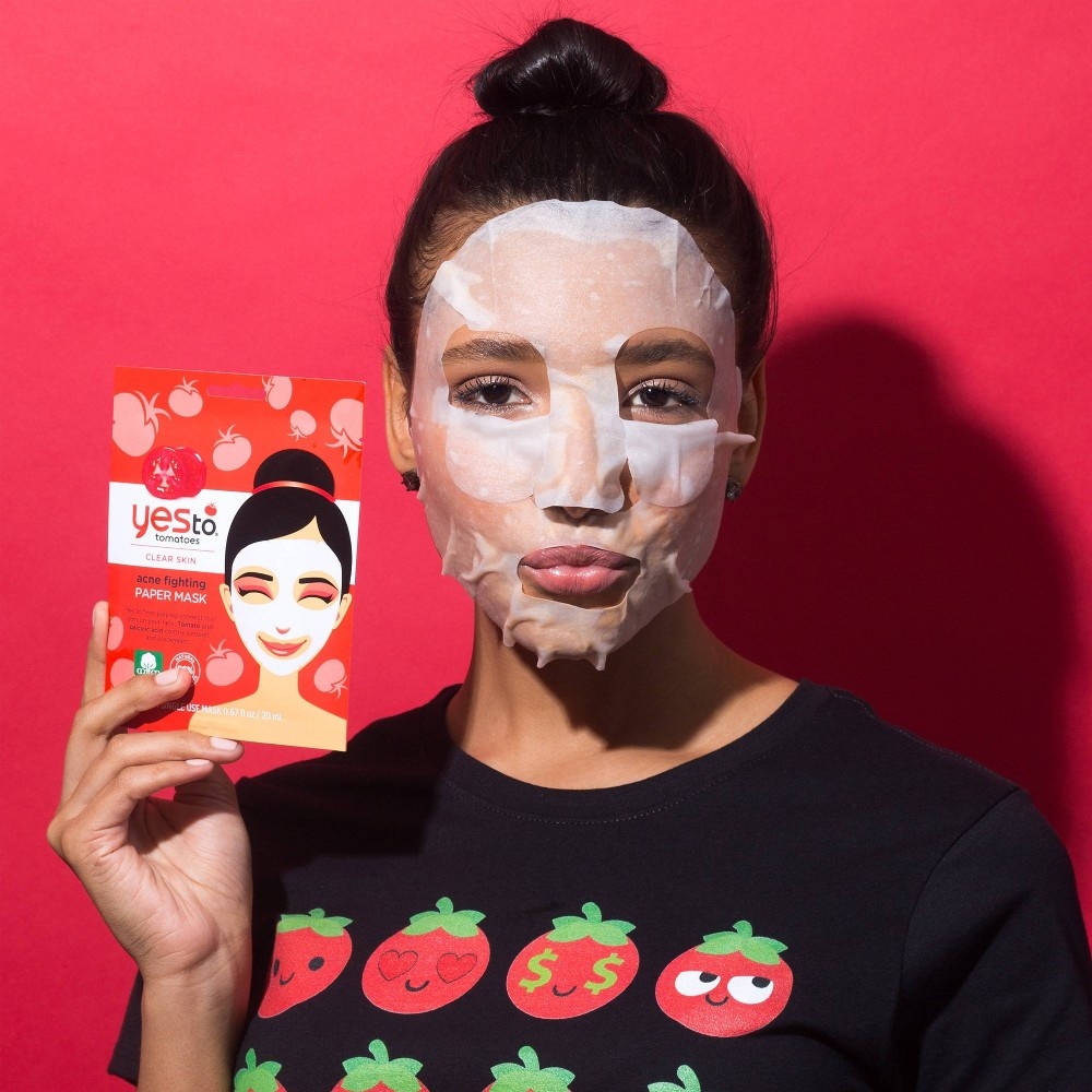 slide 3 of 5, Yes to Tomatoes Acne Fighting Paper Face Mask, 1 ct