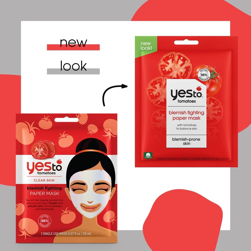slide 5 of 5, Yes to Tomatoes Acne Fighting Paper Face Mask, 1 ct