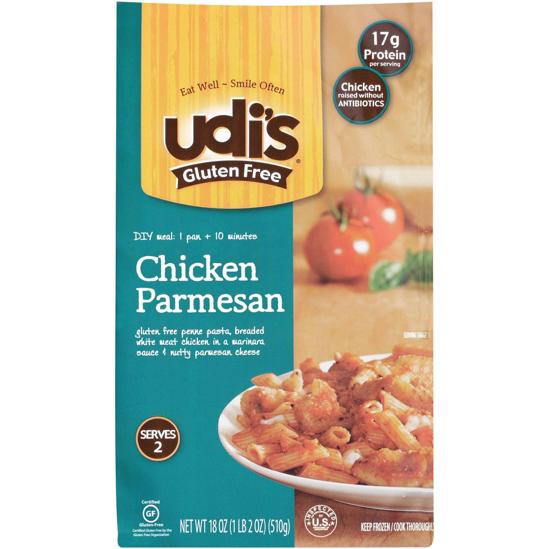 slide 1 of 5, Udi's Gluten Free Frozen Chicken Parmesan, 