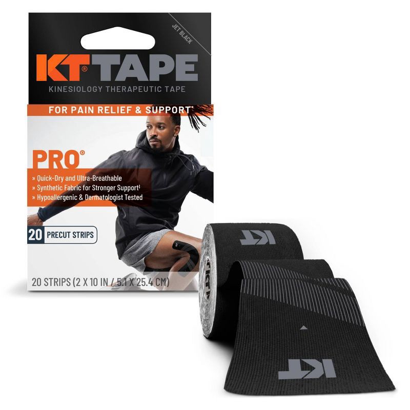 slide 1 of 7, KT Tape Pro Black 20 Pre cut Strips - Black: Arthritis, Muscle & Joint Support, 1 ct