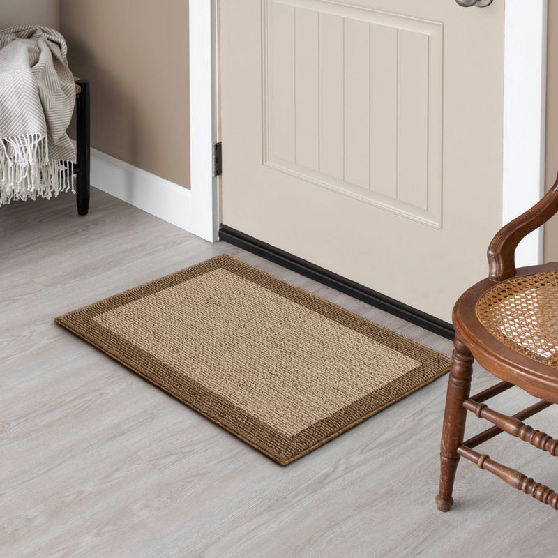slide 5 of 5, 1'8"x2'6" Washable Madison Border Accent Rug Tan - Threshold™: Traditional Indoor Medium Pile Tufted Carpet, 1 ct