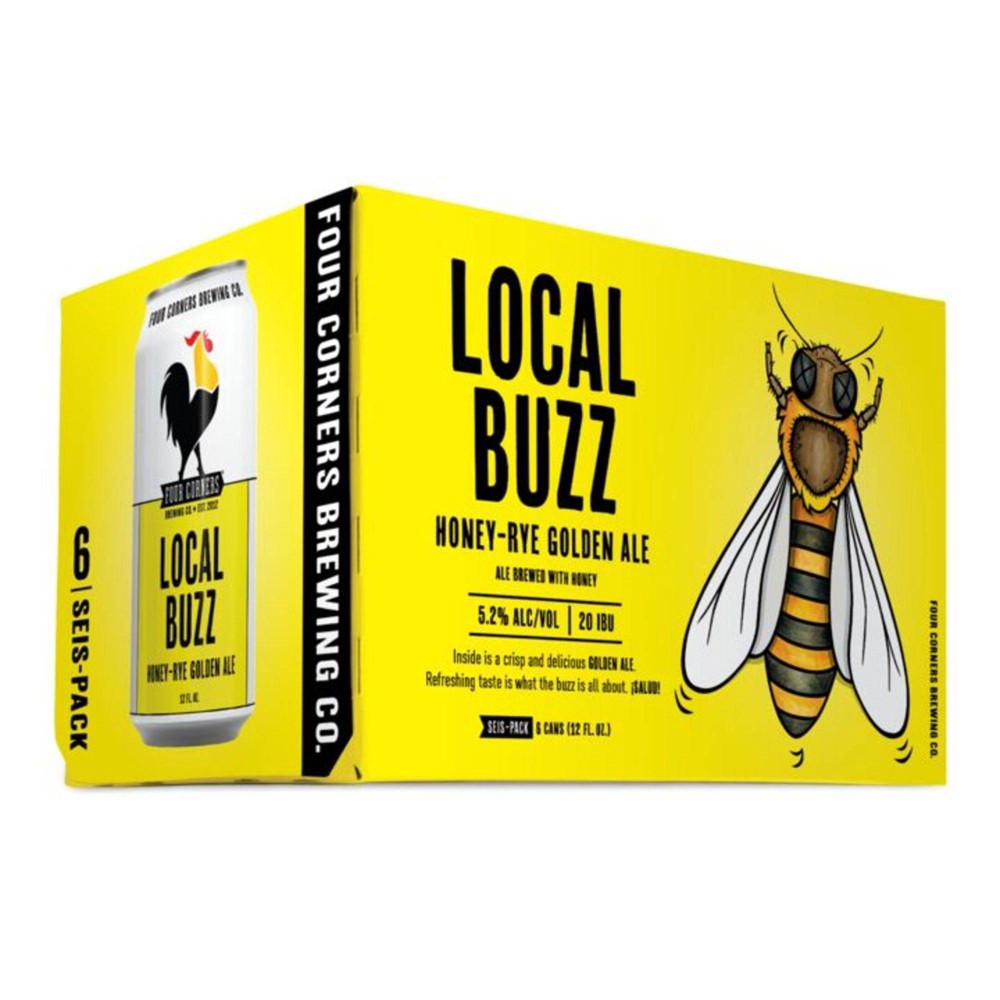 slide 3 of 6, Four Corners Brewing Co. Four Corners Local Buzz Honey-Rye Golden Ale Beer - 6pk/12 fl oz Cans, 6 ct; 12 fl oz