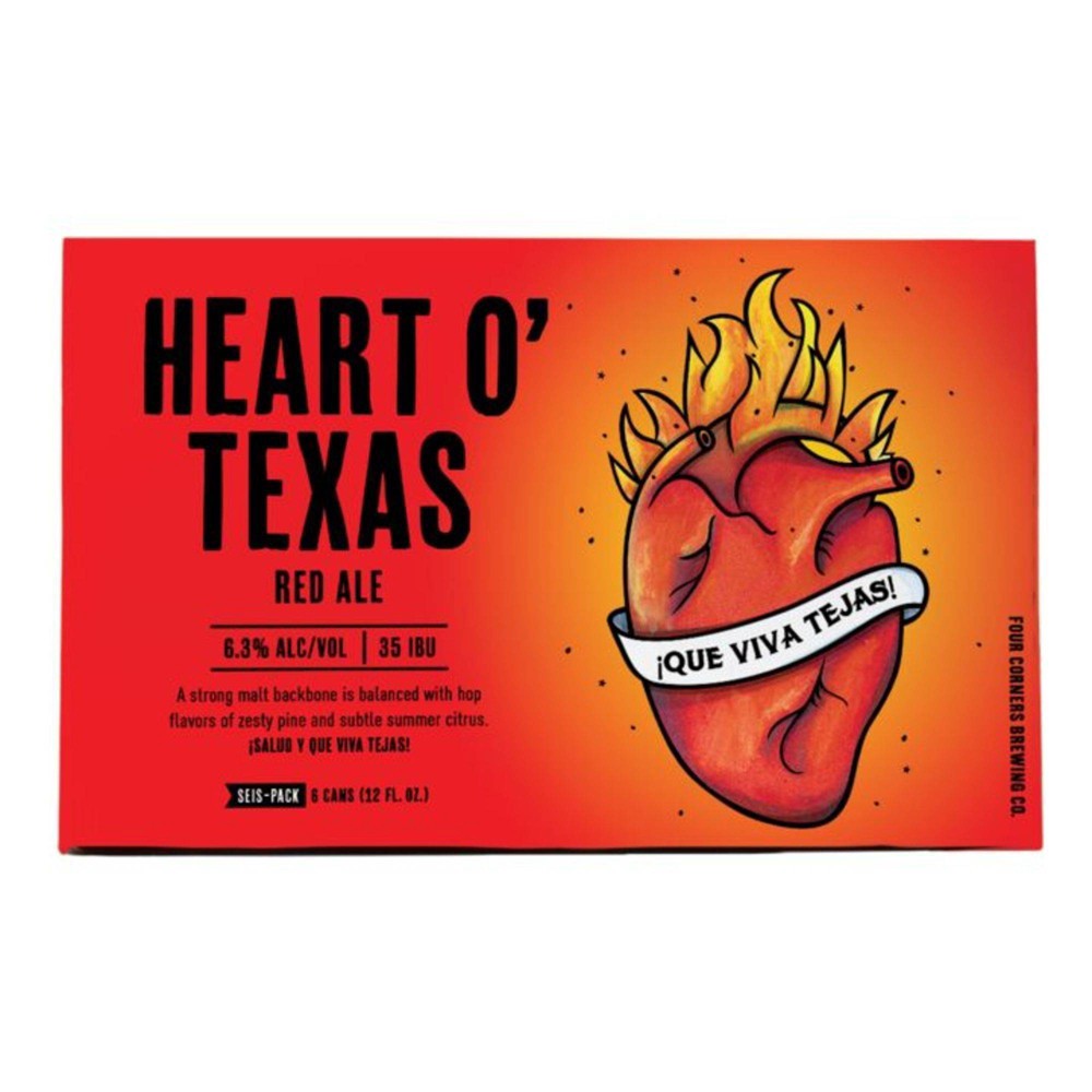 slide 2 of 6, Four Corners Brewing Co. Four Corners Heart O' Texas Red Ale Beer, 6 ct; 12 fl oz