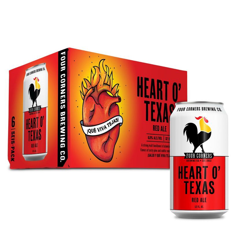 slide 1 of 6, Four Corners Brewing Co. Four Corners Heart O' Texas Red Ale Beer - 6pk/12 fl oz Cans, 6 ct; 12 fl oz