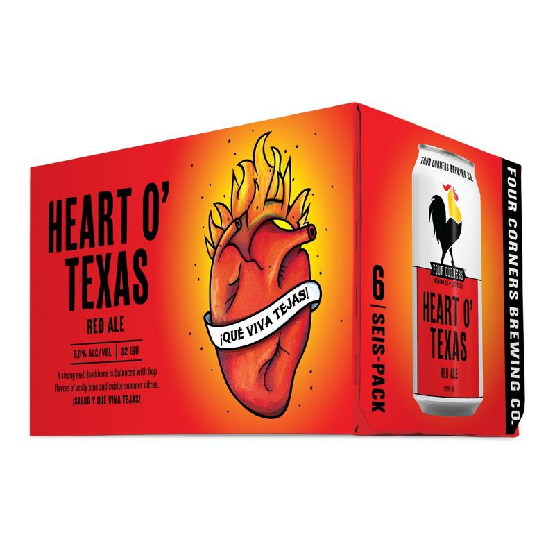 slide 3 of 6, Four Corners Brewing Co. Four Corners Heart O' Texas Red Ale Beer - 6pk/12 fl oz Cans, 6 ct; 12 fl oz