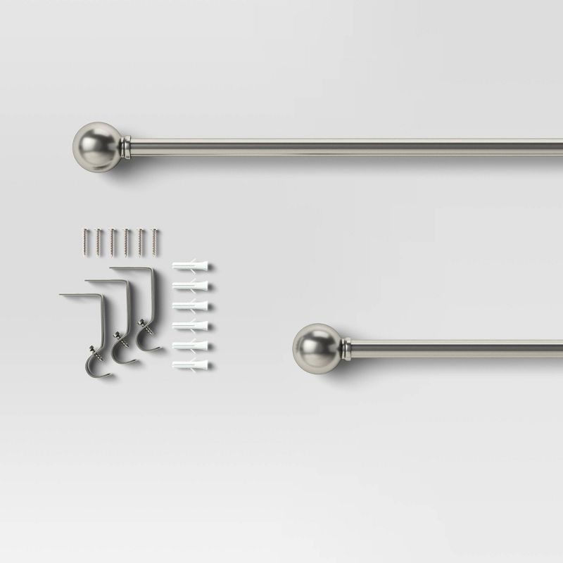 slide 3 of 4, 28"-48" Café Ball Curtain Rod Brushed Nickel - Room Essentials™: Adjustable Metal, Single Rod, Silver Finish, 1 ct