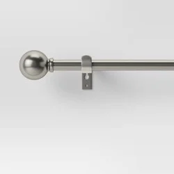 28"-48" Café Ball Curtain Rod Brushed Nickel - Room Essentials™: Adjustable Metal, Single Rod, Silver Finish