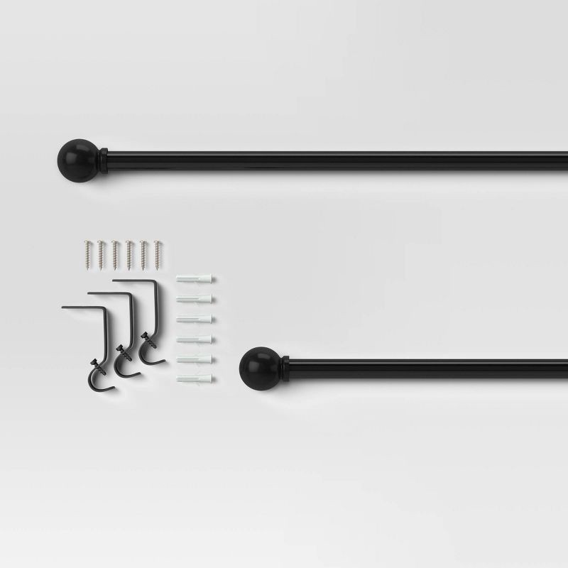 slide 3 of 4, 28"-48" Café Ball Curtain Rod Black - Room Essentials™: Adjustable Metal Rod with Ball Finial, Single Rod, 1 ct