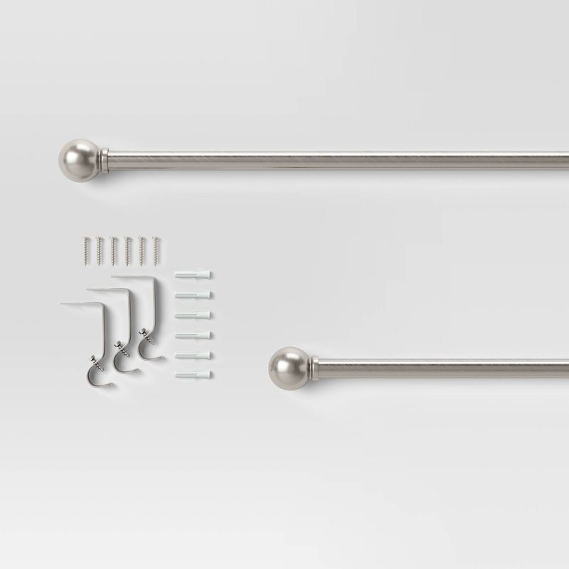 slide 3 of 4, 48"-84" Café Ball Curtain Rod Brushed Nickel - Room Essentials™: Adjustable Metal, Single Rod, Silver Finish, 1 ct