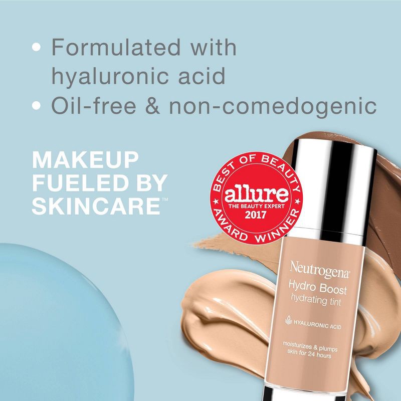 slide 3 of 7, Neutrogena Hydro Boost Hydrating Tint Liquid Foundation with Hyaluronic Acid, Moisturizing & Lightweight Water Gel Formula - 60 Natural Beige, 1 ct