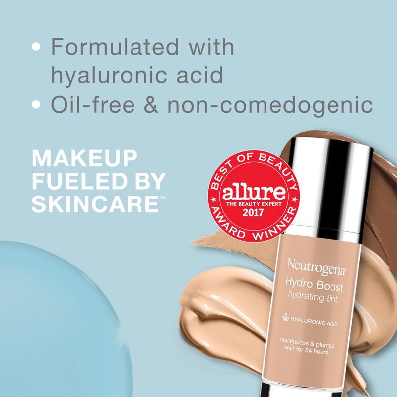 slide 3 of 7, Neutrogena Hydro Boost Hydrating Tint Liquid Foundation with Hyaluronic Acid, Moisturizing & Lightweight Water Gel Formula - 85 Honey, 1 ct