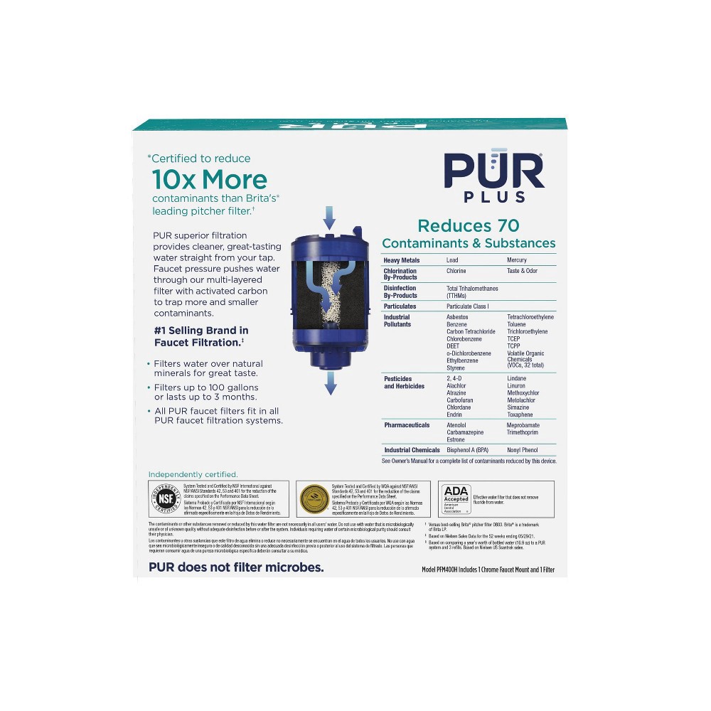 PUR PLUS Horizontal Faucet Mount Water Filtration System Chrome 1 ct