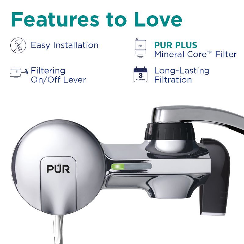 slide 4 of 14, PUR Filtration PLUS Faucet Horizontal Mount Water Filtration System Chrome PFM400H: Best Sink Filter, Lead & Mercury Removal, Easy Install, 1 ct