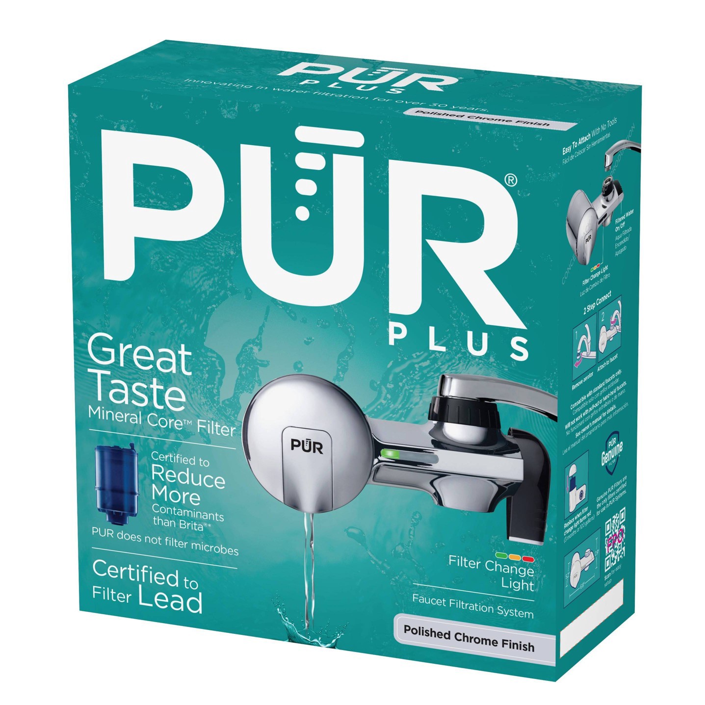 slide 10 of 14, PUR PLUS Horizontal Faucet Mount Water Filtration System - Chrome, 1 ct