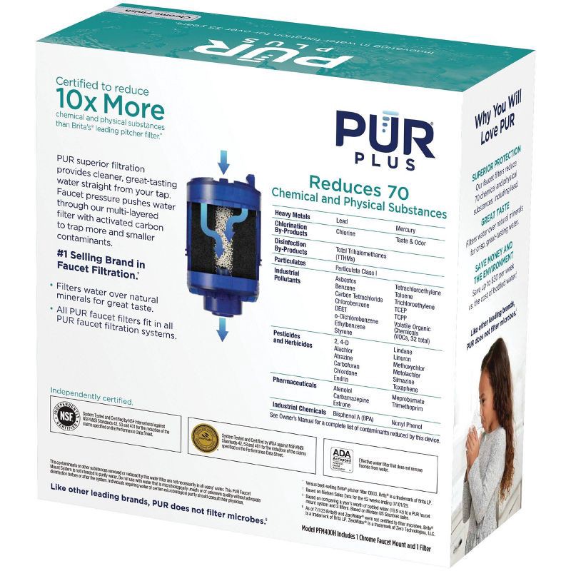 slide 11 of 14, PUR Filtration PUR PLUS Faucet Horizontal Mount Water Filtration System Chrome PFM400H, 1 ct