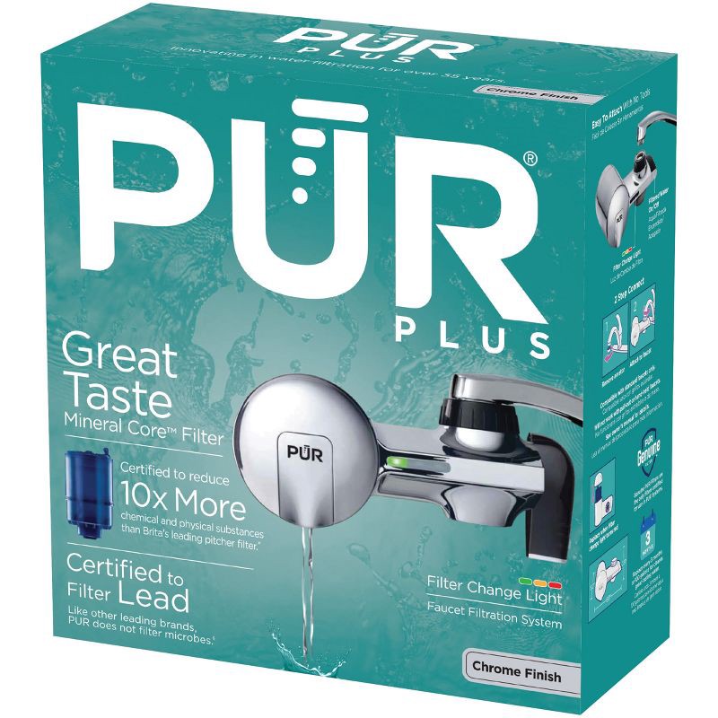 slide 11 of 14, PUR Filtration PLUS Faucet Horizontal Mount Water Filtration System Chrome PFM400H: Best Sink Filter, Lead & Mercury Removal, Easy Install, 1 ct