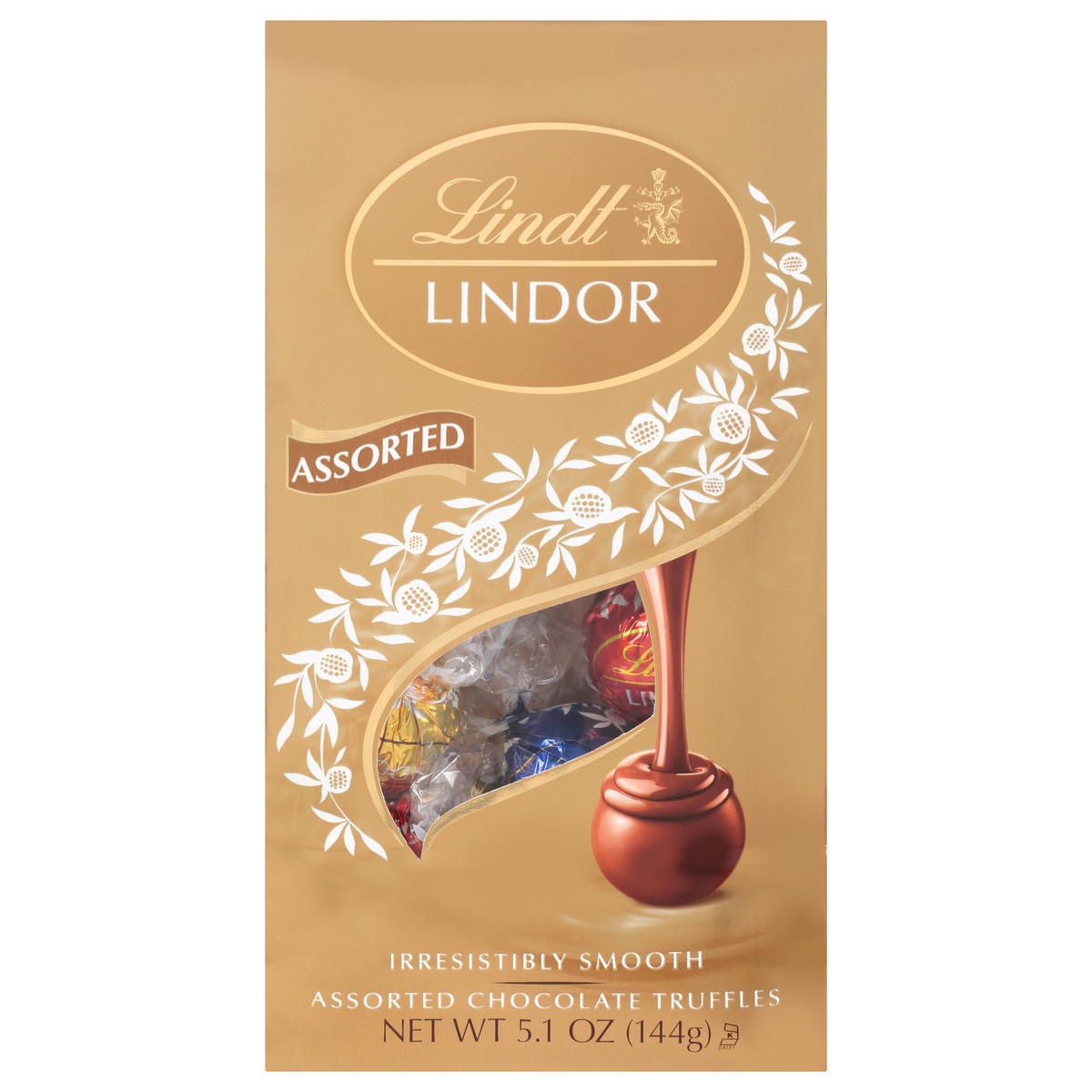 slide 9 of 9, Lindt LINDOR Assorted Chocolate Candy Truffles, Chocolate with Smooth, Melting Truffle Center, 5.1 oz. Bag, 5.1 oz