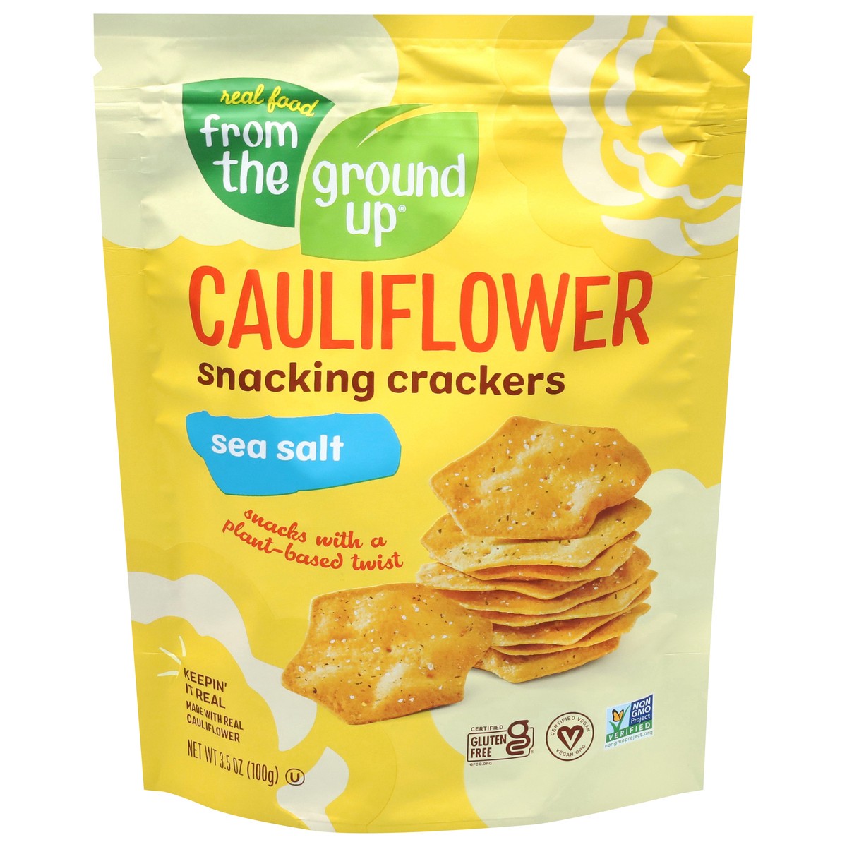 slide 1 of 13, Real Food From the Ground Up Cauliflower Sea Salt Snacking Crackers 3.5 oz, 1 ct