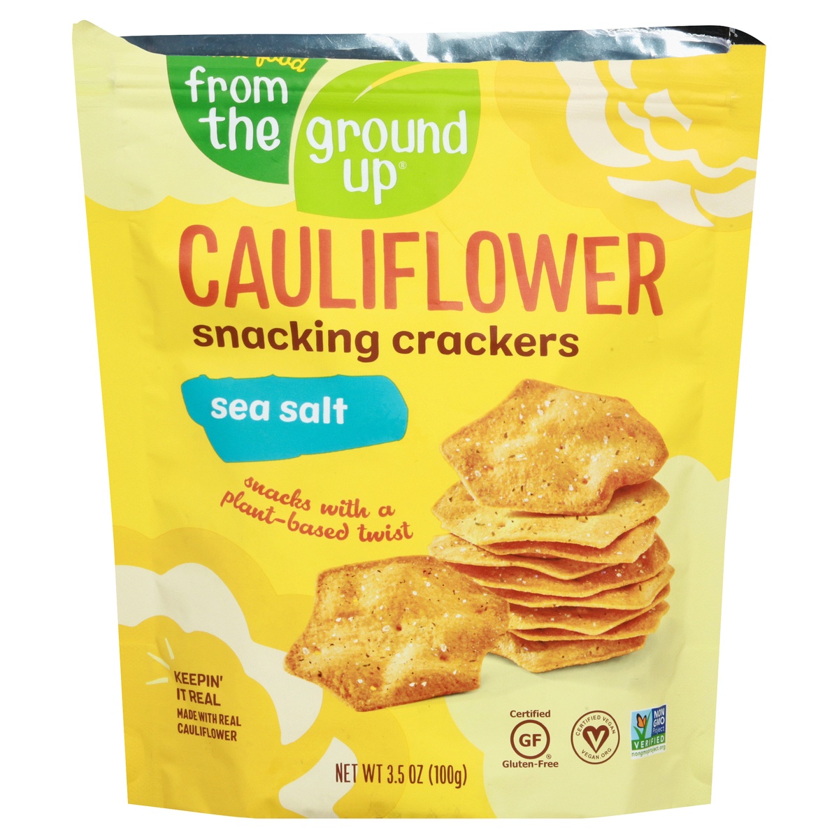slide 1 of 1, From The Ground Up Cauliflower Snacking Crackers Sea Salt Pouch, 3.5 oz