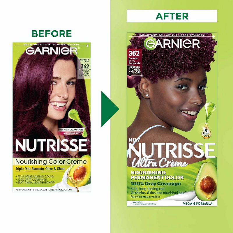 slide 9 of 9, Garnier Nutrisse Nourishing Permanent Hair Color Creme - 362 Darkest Berry Burgundy, 1 ct