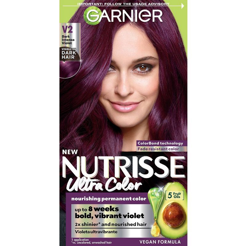 slide 1 of 13, Garnier Nutrisse Nourishing Color Creme - V2 Dark Intense Violet, 1 ct