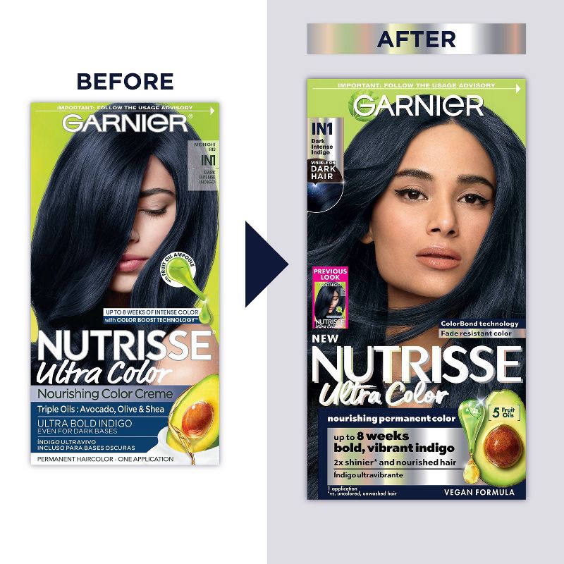 slide 12 of 13, Garnier Nutrisse Ultra Nourishing Color Creme - IN1 Dark Intense Indigo, 1 ct