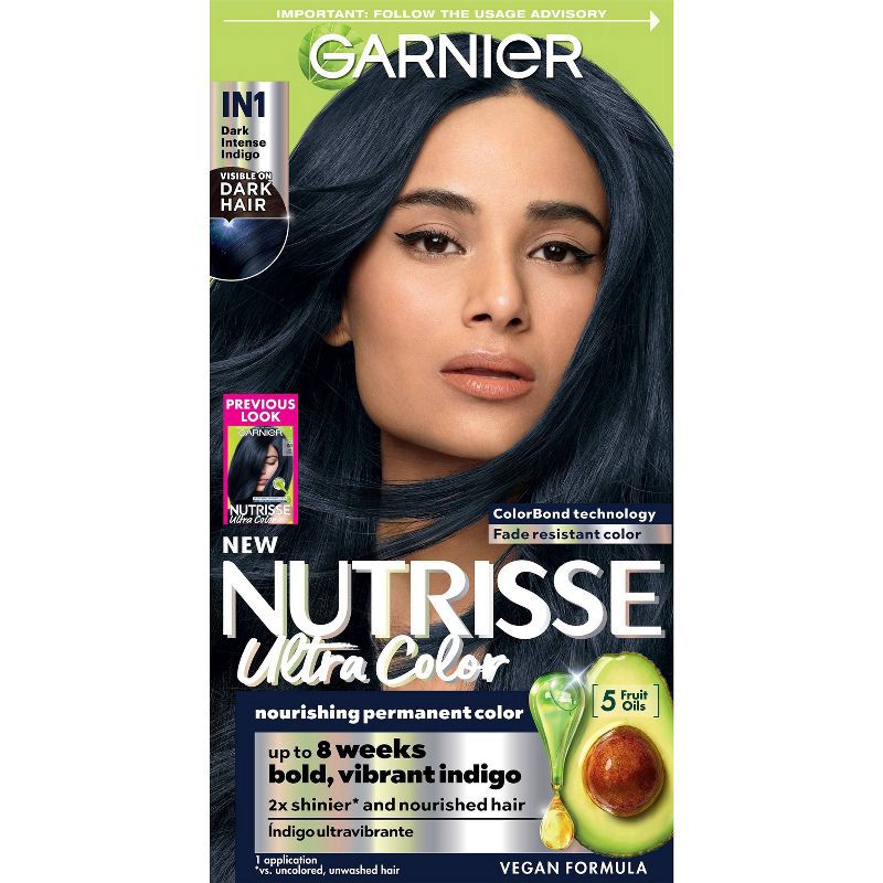 slide 1 of 13, Garnier Nutrisse Ultra Nourishing Color Creme - IN1 Dark Intense Indigo, 1 ct