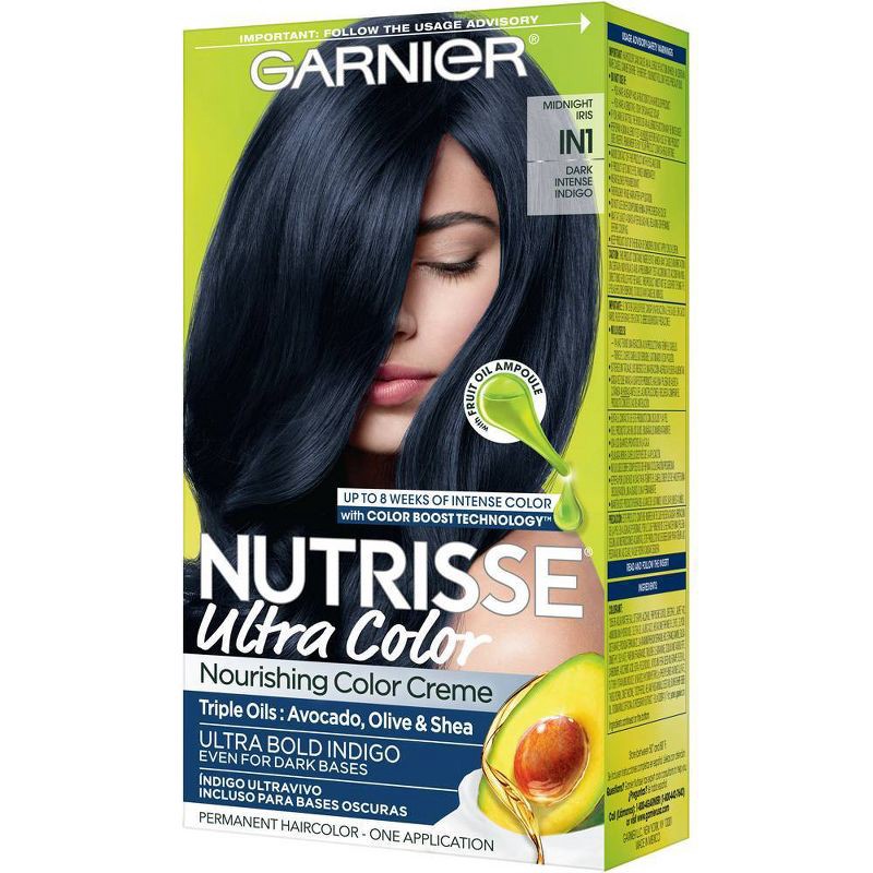 slide 8 of 10, Garnier Nutrisse Ultra Nourishing Color Creme - IN1 Dark Intense Indigo, 1 ct