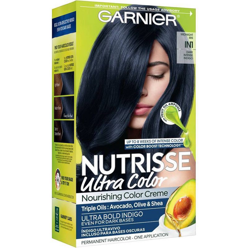 slide 9 of 10, Garnier Nutrisse Ultra Nourishing Color Creme - IN1 Dark Intense Indigo, 1 ct
