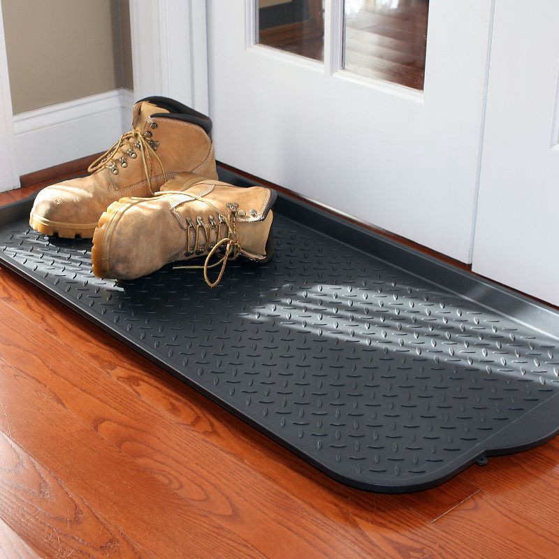 slide 3 of 8, Mohawk 1'7"x3'3" Black Boot Tray Black: Waterproof Shoe Mat Tray, Indoor/Outdoor, Polypropylene, Flat Pile, 1 ct