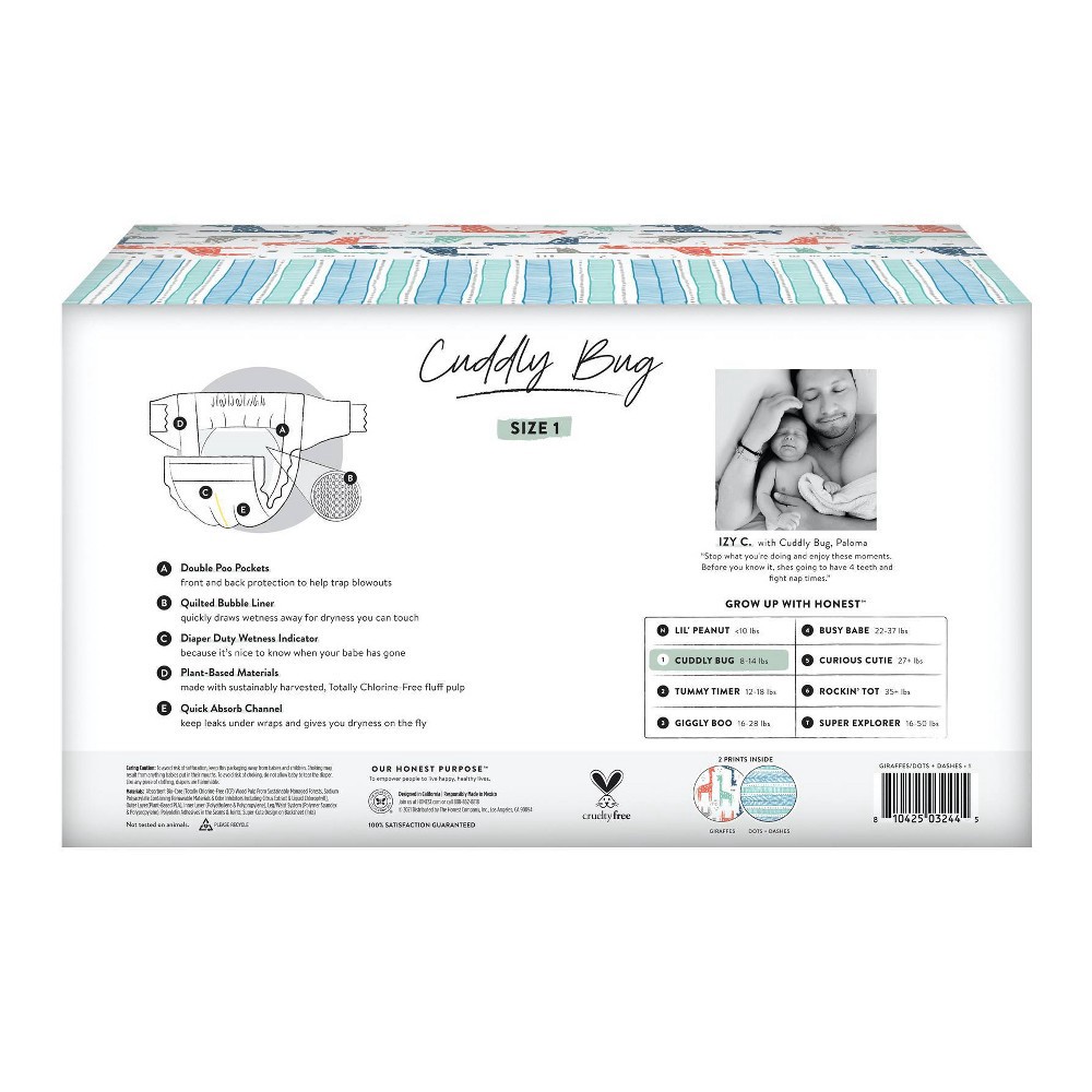 slide 2 of 8, The Honest Company Disposable Diapers Giraffes/Dots & Dashes - Size 1 - 80ct, 80 ct