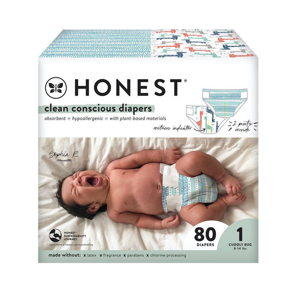 slide 3 of 8, The Honest Company Disposable Diapers Giraffes/Dots & Dashes - Size 1 - 80ct, 80 ct