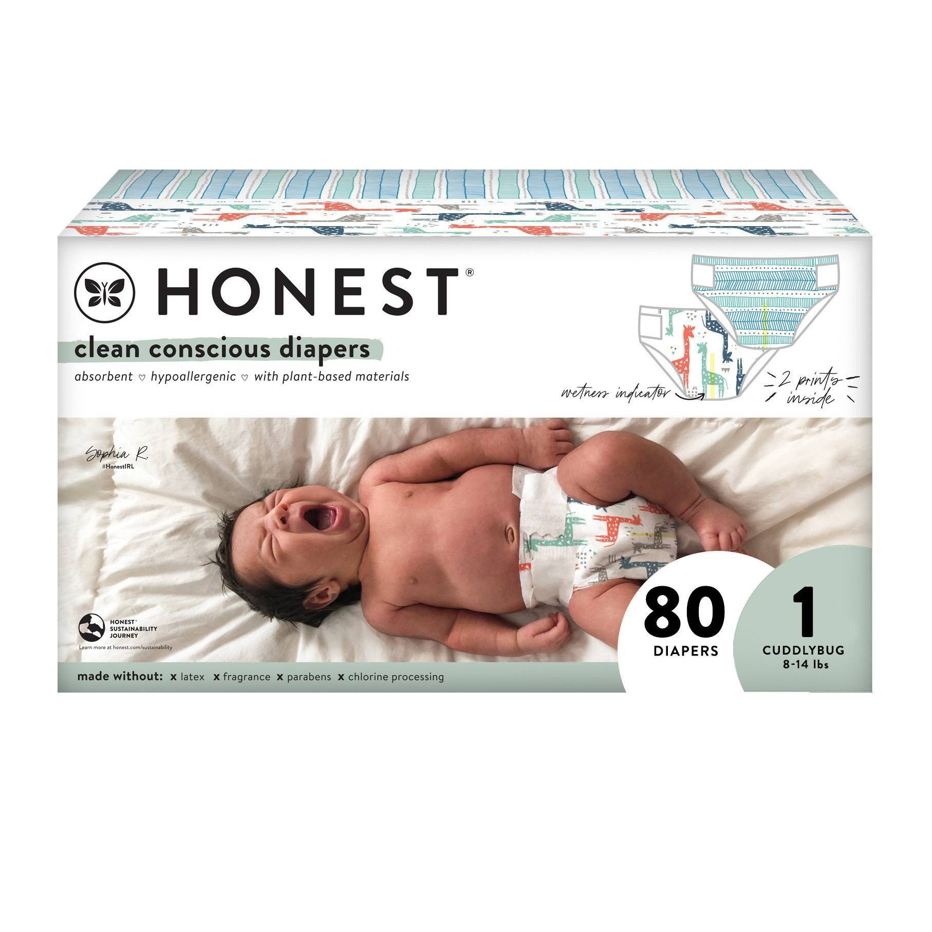slide 1 of 8, The Honest Company Disposable Diapers Giraffes/Dots & Dashes - Size 1 - 80ct, 80 ct