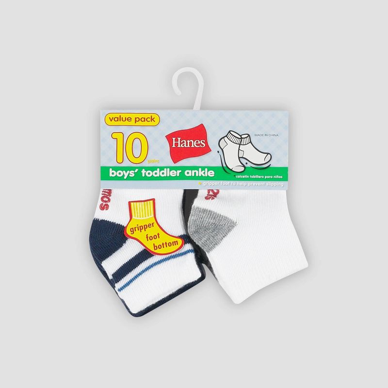 slide 2 of 4, Hanes Baby Boys' 10pk Ankle Socks - Colors May Vary 6-12M: Ankle, Midweight, Breathable, Nonslip Grippers, 10 ct