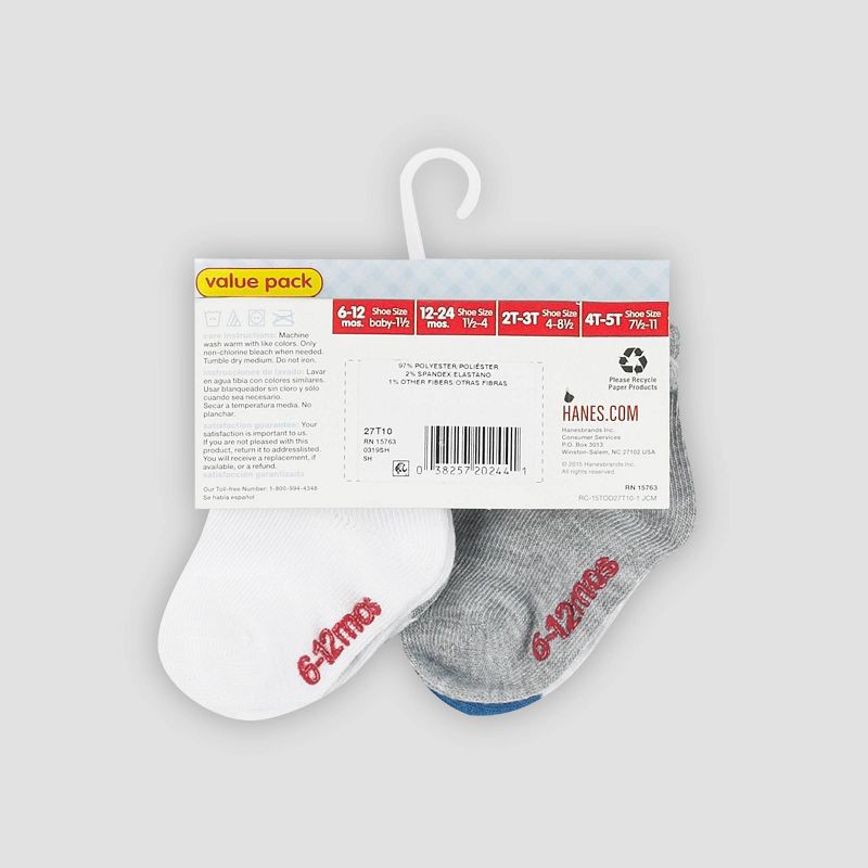 slide 3 of 4, Hanes Baby Boys' 10pk Ankle Socks - Colors May Vary 6-12M: Ankle, Midweight, Breathable, Nonslip Grippers, 10 ct
