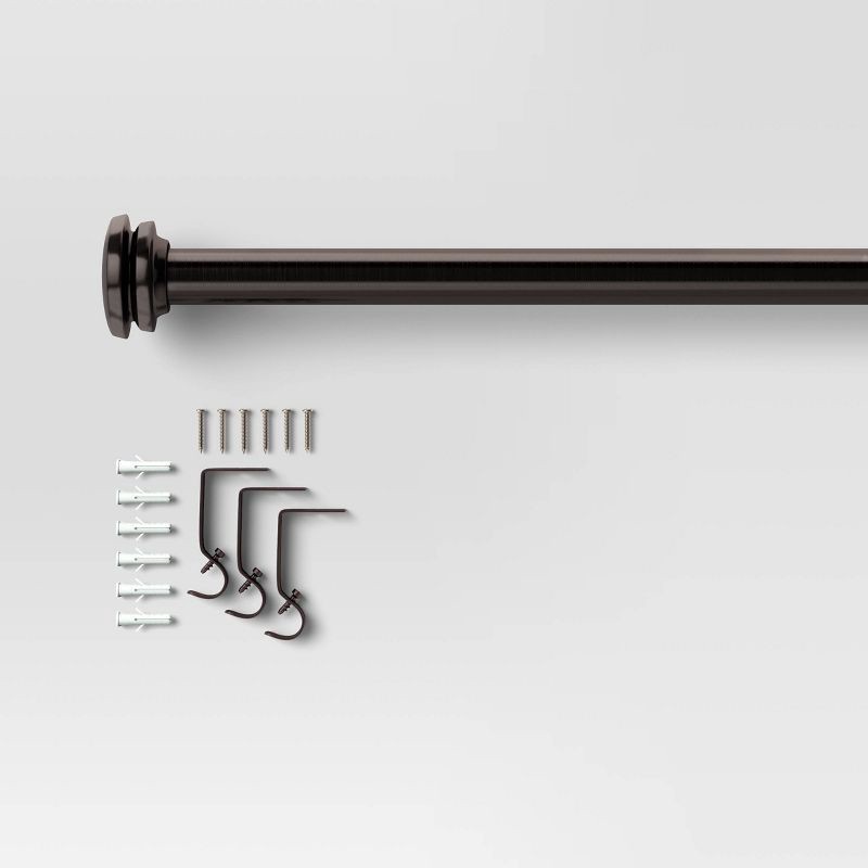 slide 3 of 4, 48"-84" Café Curtain Rod Oil Rubbed Bronze - Room Essentials™: Adjustable Metal Tension Rod, Flat Cap Finial, 1 ct