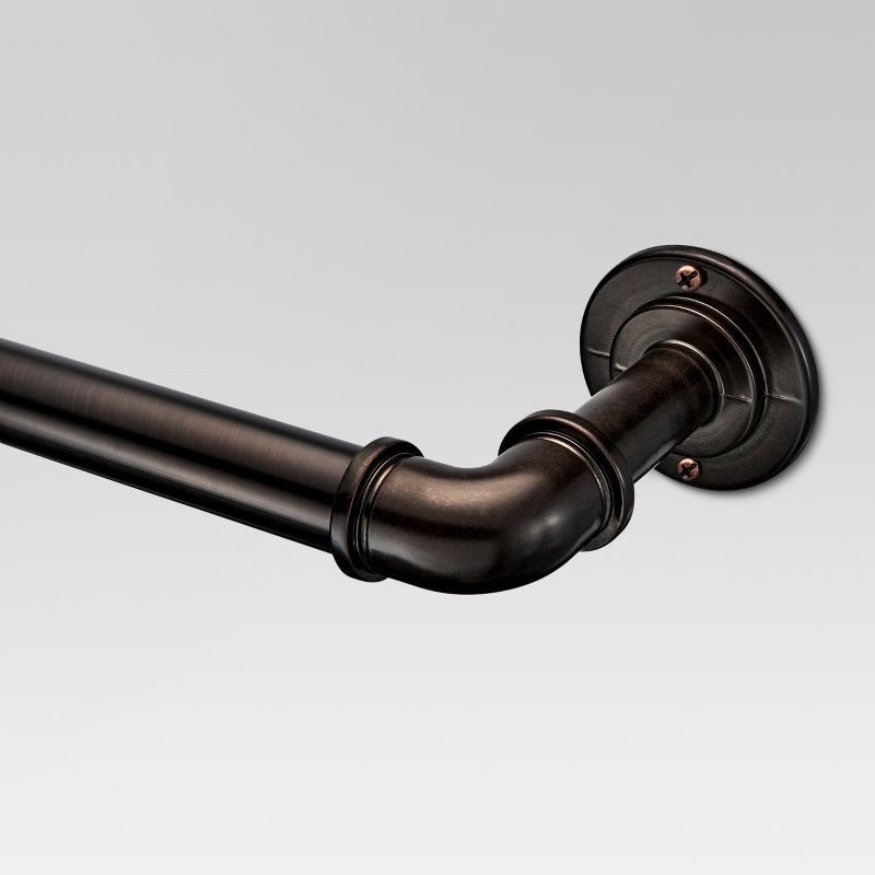 slide 1 of 3, 66"-120" French Pipe Curtain Rod Bronze - Threshold™: Adjustable Metal, Industrial Style, Room Darkening, 1 ct
