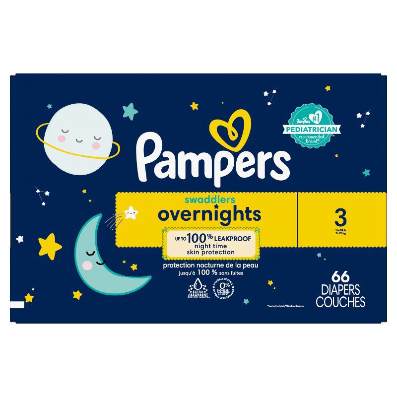 slide 2 of 13, Pampers Swaddlers overnights Diapers Super Pack - Size 3 - 66ct, 66 ct