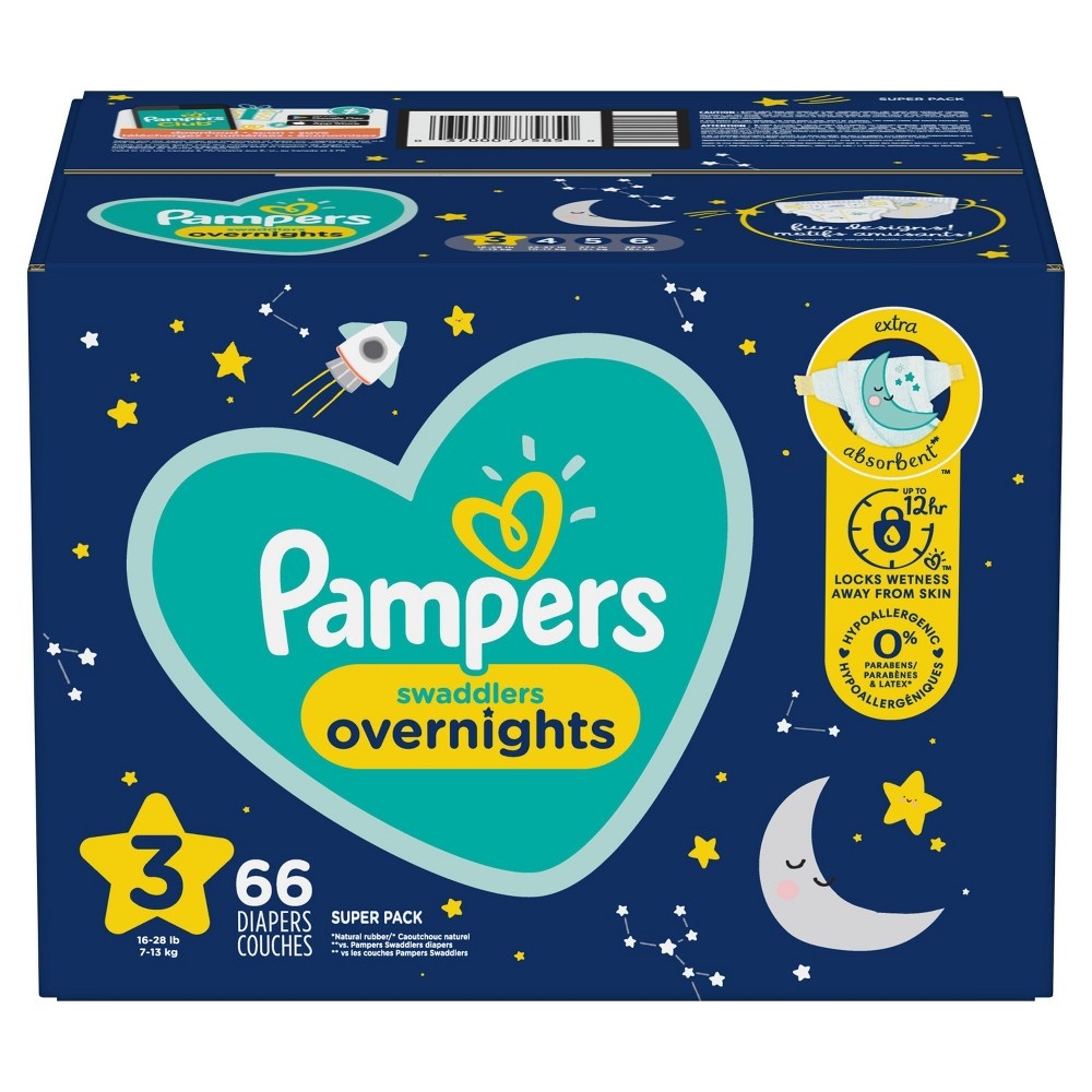 slide 5 of 6, Pampers Swaddlers overnights Diapers Super Pack - Size 3 - 66ct, 66 ct