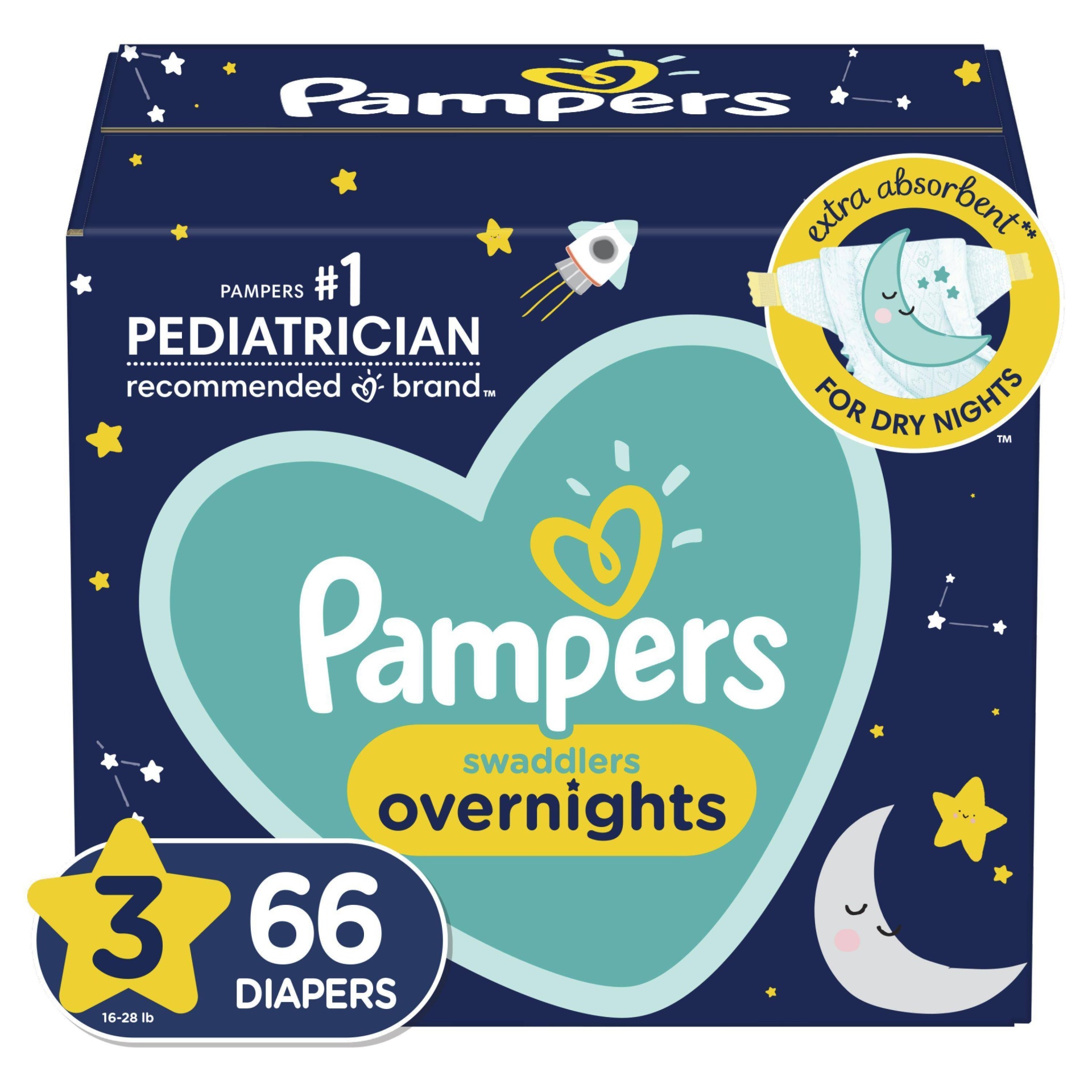 slide 1 of 6, Pampers Swaddlers overnights Diapers Super Pack - Size 3 - 66ct, 66 ct