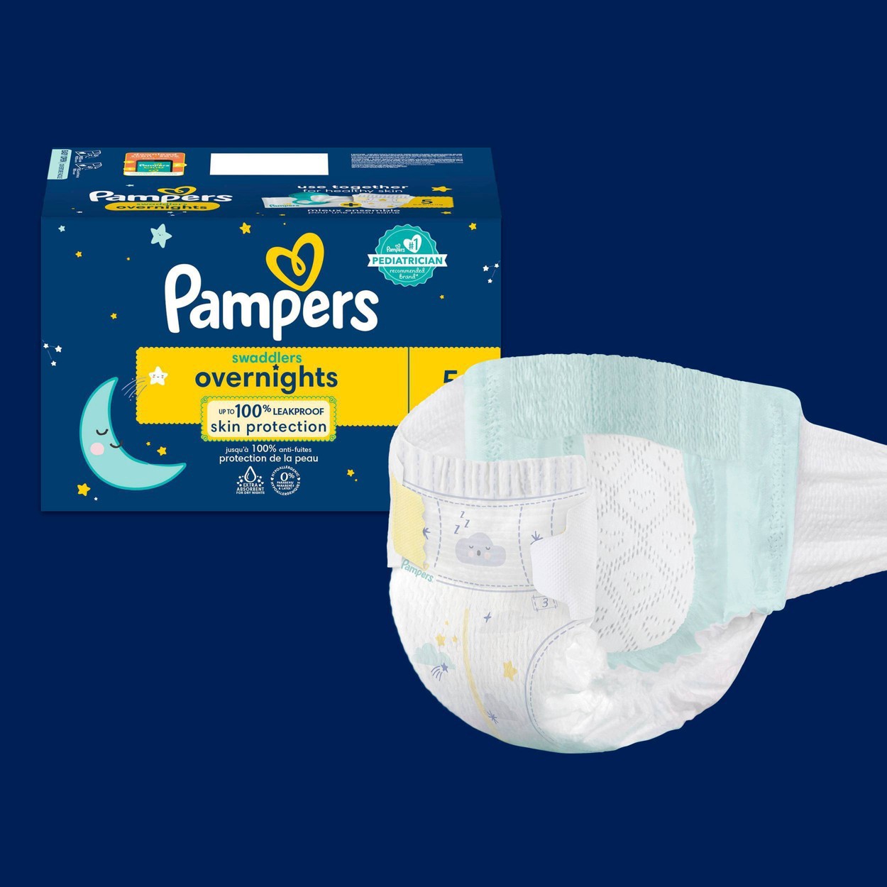 slide 3 of 7, Pampers Swaddlers overnights Diapers Super Pack - Size 5 - 50ct, 50 ct