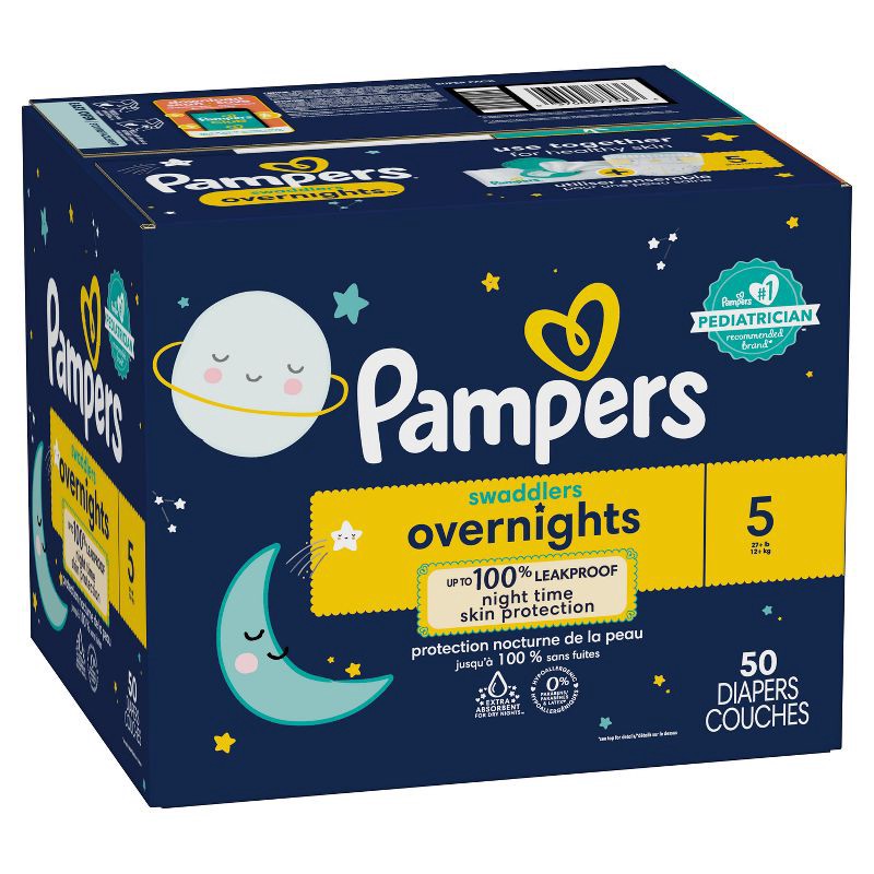 slide 12 of 13, Pampers Swaddlers overnights Diapers Super Pack - Size 5 - 50ct, 50 ct