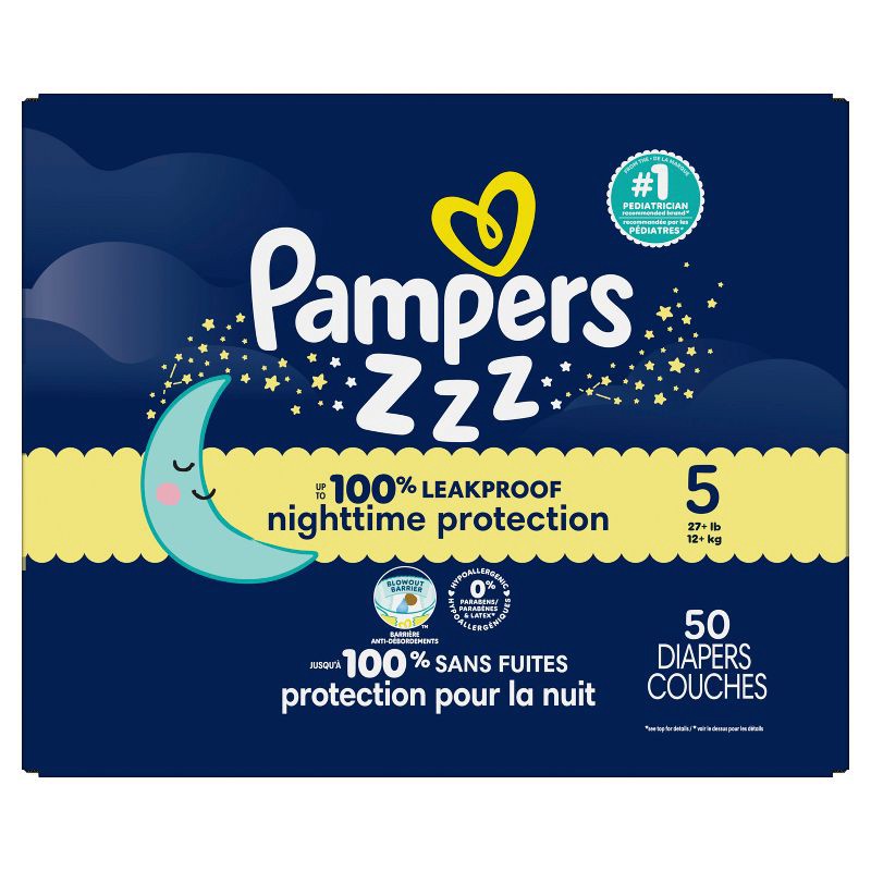 slide 15 of 16, Pampers Swaddlers Overnight Diapers - Size 5 - 50ct, 5 x 50 ct