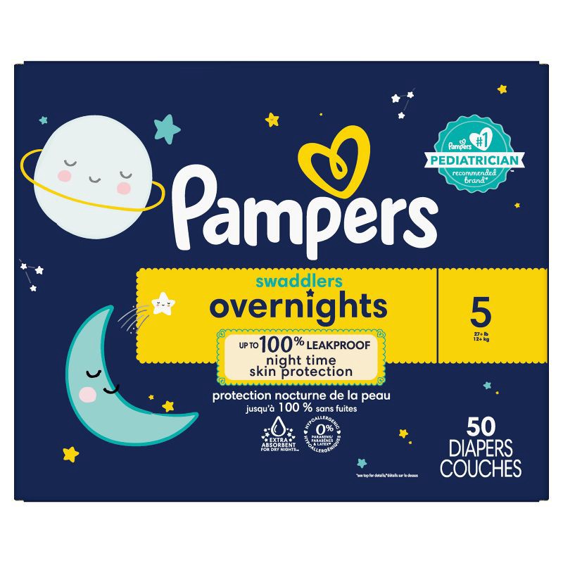 slide 10 of 11, Pampers Swaddlers overnights Diapers Super Pack - Size 5 - 50ct, 50 ct