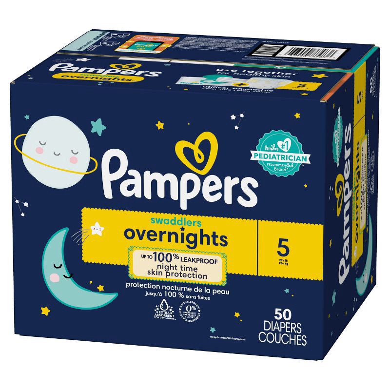 slide 11 of 13, Pampers Swaddlers overnights Diapers Super Pack - Size 5 - 50ct, 50 ct