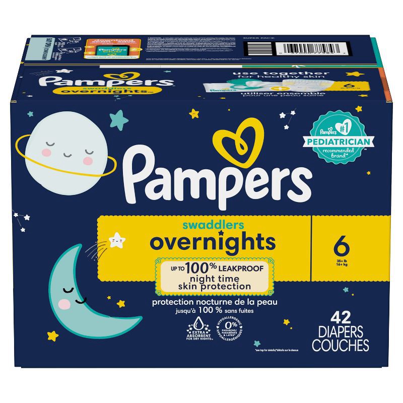 slide 13 of 13, Pampers Swaddlers overnights Diapers Super Pack - Size 6 - 42ct, 42 ct