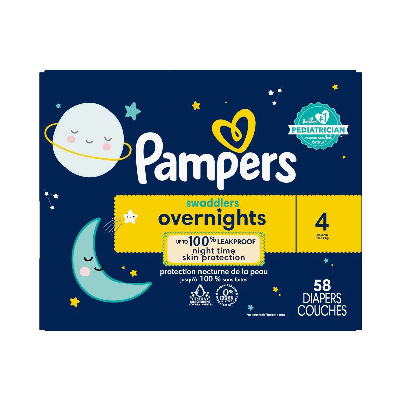 slide 10 of 11, Pampers Swaddlers overnights Diapers Super Pack - Size 4 - 58ct, 58 ct