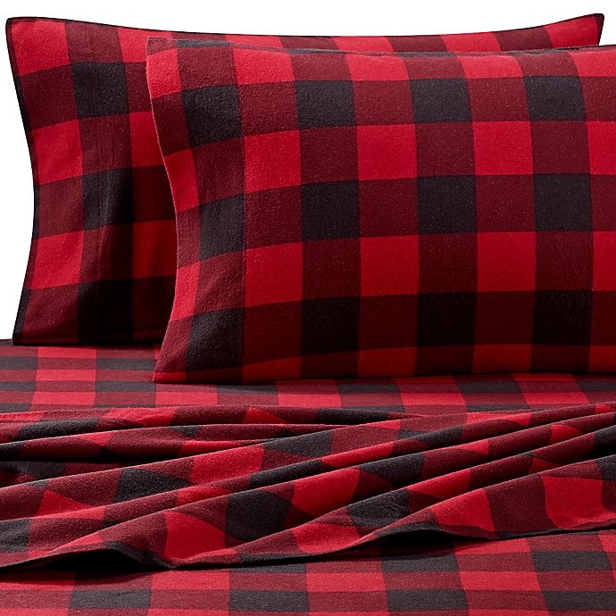 slide 1 of 1, The Seasons Collection Heavyweight Flannel Buffalo Plaid Queen Sheet Set - Red, 1 ct